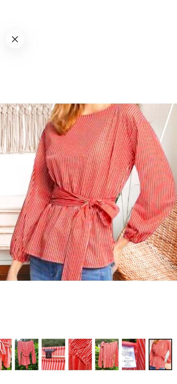 Ann Taylor Striped Blouse Size M Red White Tie Waist NWT